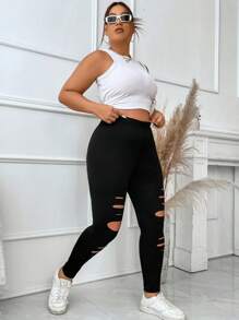 Flirla Plus Cut Out Front Leggings Fall Cloth For Women - Black - View 5