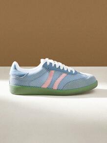 CUCCOO EASI 女士透气网眼设计圆头平底休闲运动鞋，时尚舒适蓝色网眼休闲运动鞋，适合日常休闲锻炼 - 藍色 - 查看 2