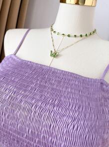 SHEIN Clasi 大码女式纯色吊带背心，时尚夏装 - 紫色 - 查看 5