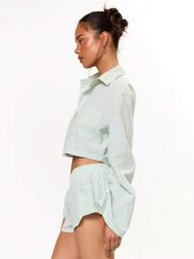 MUSERA Striped Cropped Button Through Long Sleeve Shirt Summer Vacation Holiday Festival Cute Beach Casual Elegant Tuscan Sun Beach Ibiza Airport Fall Back To School