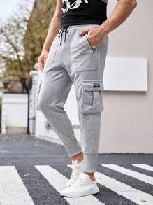 Manfinity VCAY Woven Men's Casual Daily Loose Elastic Waistband Straight Leg Pants, Young Style - Grey - View 2