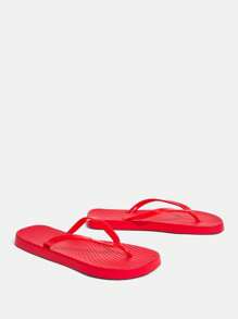 女士夏季沙滩纯色人字拖凉鞋 - 紅色 - 查看 5