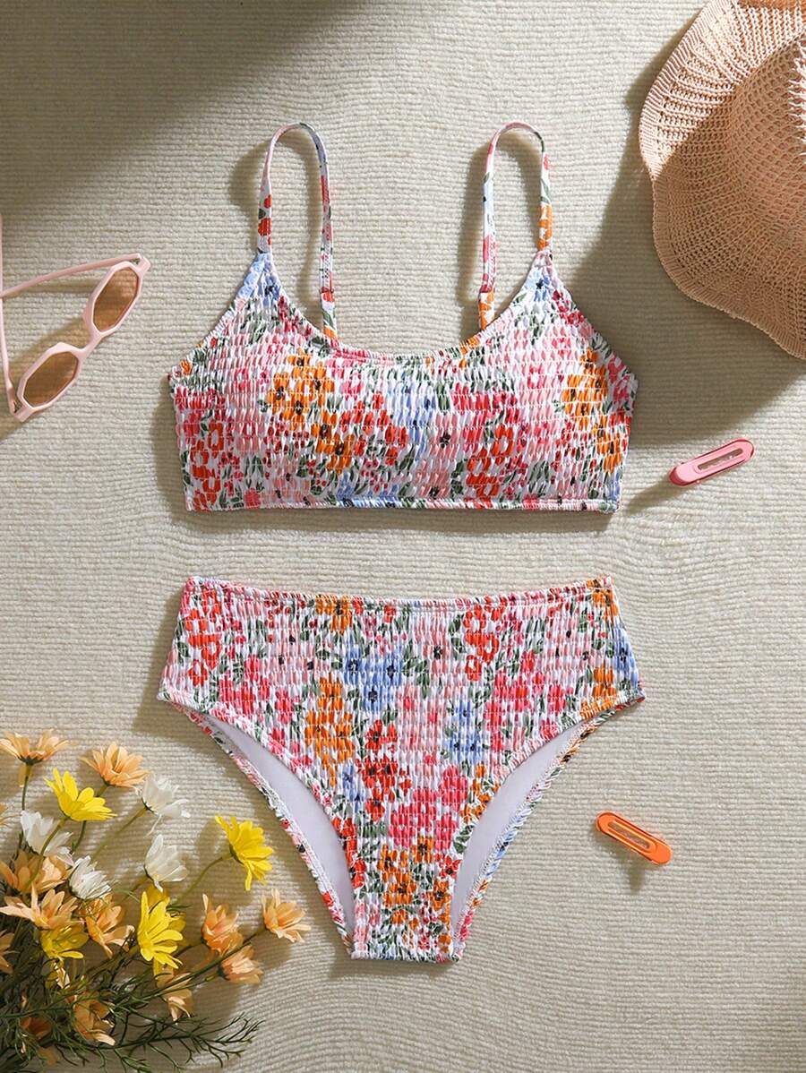 SHEIN Teen Girl Floral Print Bikini Set, Holiday Style, Random Print - Multicolor - View 1