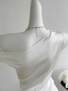 Flirla 3D Floral Oblique Collar Sleeveless Slim Fit Top - Beige - View 4