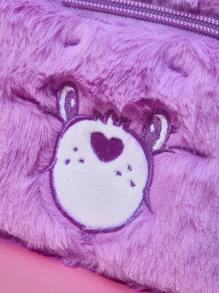 SHEIN X Care Bears 1 Pc Large Capacity Cute Plush Care Bear Cartoon Embroidery Design Cosmetic Bag With Handle,Cheer Bear, Gift For Friends,Valentine's Day - Purple - View 3