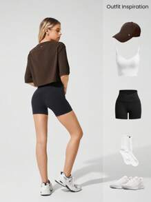 GLOWMODE TENCEL™ Modal Flow Form Lightweight Silky Smooth Oversized Short Sleeve Round Neck Active Crop Top Low-Impact Yoga Pilates Gym Studio Daily Casual Wear