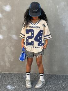 Coolane Kids Tween Girls Summer/Fall Streetwear Vintage Y2K Number Pattern Graphics Baseball Jersey,Jersey T-Shirt,Y2K,Streetwear, Back To School - Pink - View 4