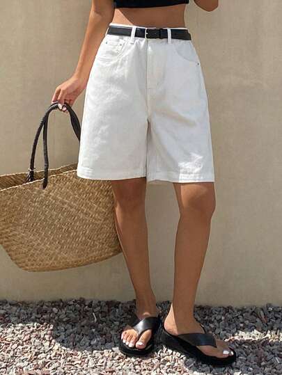 DAZY Quần short denim dáng rộng thoải mái cho nữ mùa hè, quần short denim kiểu jorts.