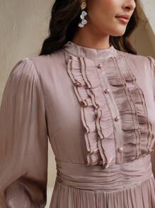 Anewsta Vestido formal elegante y versátil de mujer con parches y volantes largos