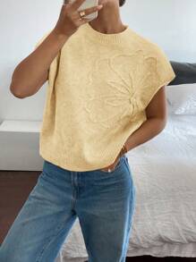 Siren Gaze 女式夏季休闲纯色针织上衣 - 黃色 - 查看 4