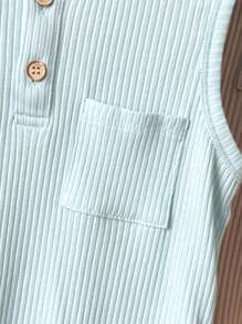 Loomiva 3pcs/Set Young Boy Summer Casual Knitted Ribbed Solid Color Soft Round Neck Tank Top