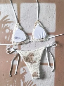 Swim Mod 2022 夏季沙滩青蛙印花可爱衬垫三角比基尼套装，适合年轻女孩 - 綠色 - 查看 2