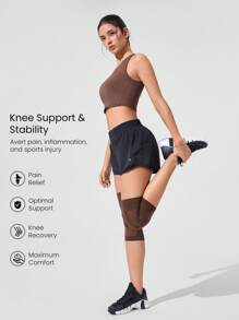 GLOWMODE 1-Pack Keep Glowing Stretchy Lightweight Sweat-Wicking Mesh Logo Seamless Knee Pads Running Training Gym Studio Workout Daily Active Summer Wear - Cinnamoninspiration - View 3