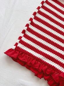 Soleia Bộ 2 món/Bộ trang phục đi nghỉ cho nữ: Áo len cardigan ngắn thắt nơ kẻ sọc đỏ trắng tương phản màu và quần short bó, thích hợp cho tiệc tùng, hẹn hò ngày lễ tình nhân, bãi biển, du ngoạn, lễ hội hóa trang, lễ Phục sinh - Đỏ và trắng - Xem 6