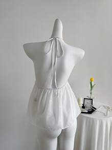 Sweetra Canottiera con schiena a racerback traforata, di moda per l'estate - Bianco - Visualizzare 2