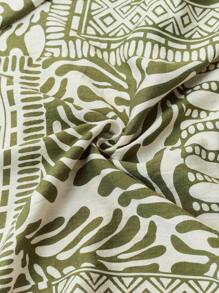 Écloséra V-Neck Print Color Block Bubble Short Sleeve Empire Waist Green Midi Dress, Casual Holiday Wear, Spring/Summer - Green - View 3