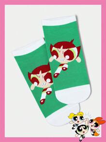 THE POWERPUFF GIRLS X SHEIN 1 Pair Women's Buttercup Pattern Cute Ankle Socks - Green - View 2