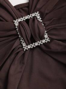 Sweetra 女士性感V领系带肩紧身迷你连衣裙，优雅春夏装