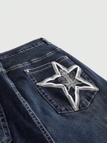 ROMWE Grunge Punk Y2K 风格刺绣星星复古喇叭牛仔裤