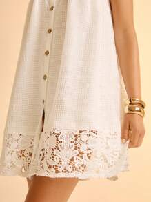 CAJUNI Women's Lace Embroidered Sleeveless Long Blouse, Vacation Wear - White - View 3