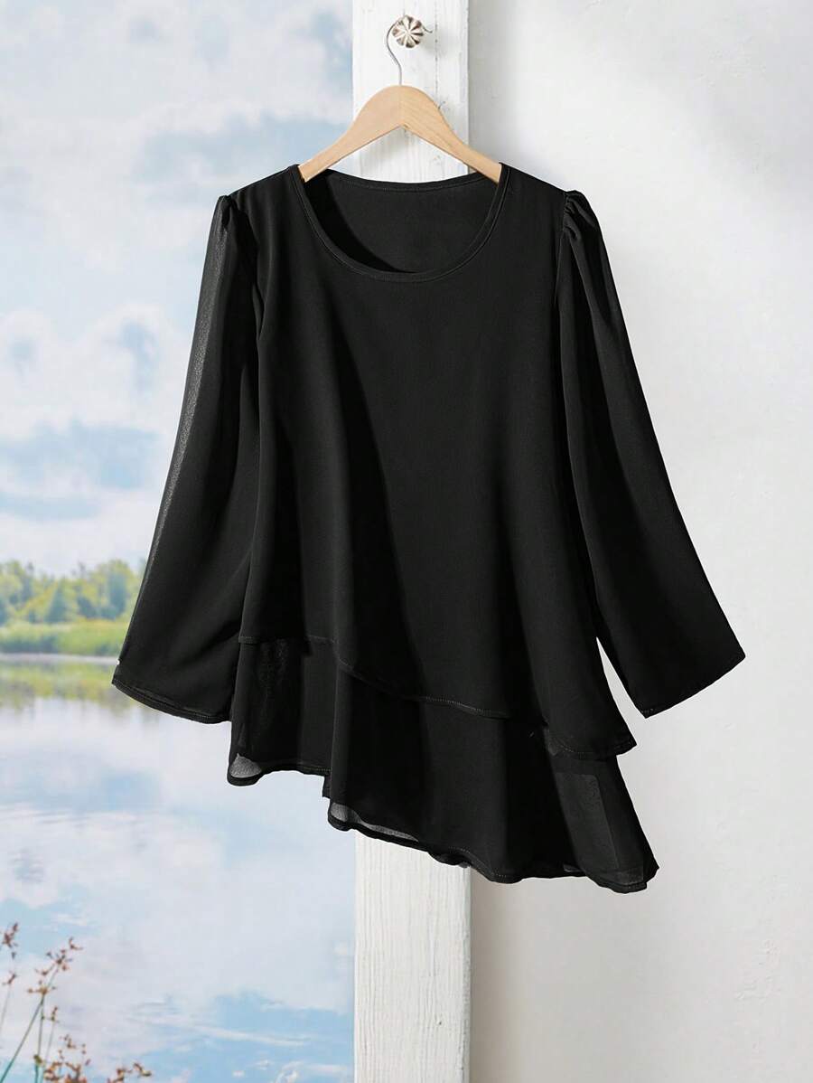 EMERY ROSE Women Long Sleeve Shirt, Autumn,Long Sleeve Tops - Black - View 1