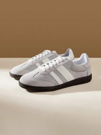 CUCCOO EASI 女式拼布圆头平底运动休闲鞋，透气亚麻灰色运动休闲运动鞋，适合日常户外穿着