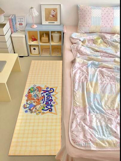 Nick 90's X ROMWE Cartoon Graphic Cute & Funny Pattern Cartoon Decorated Thick Plush Area Rug, Versatile & Fashionable