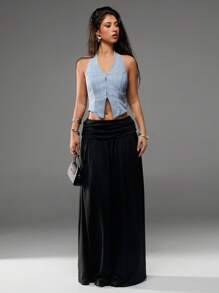 SHEIN Forever 21 Vară femei ziua de naștere anii '90 business casual western ținute casual Y2k vintage rave festival streetwear vacanță country concert burlăcițe absolvire A linie/cowgirl/fără mâneci/denim top - Albastru - Vizualizare 3