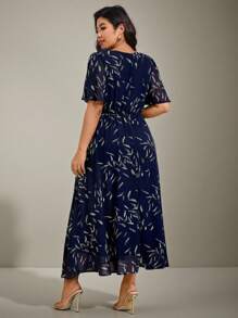 Flouryn Women's Plus Size Elegant Chiffon Printed A-Line Dress Vacation Spring Dress Summer Women Outfit Elegant Formal Women Dresses Easter Women Dress Tea Party Outfit