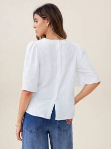 Uhlyne Modisches T-Shirt mit V-Ausschnitt in Unifarbe, im französischen minimalistischen Stil für den Alltag und Freizeitkleidung