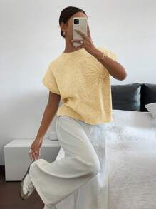Siren Gaze 女式夏季休闲纯色针织上衣 - 黃色 - 查看 3