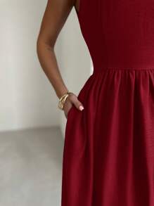 Firerie Women's Blue Waist Gathered A-Line Long Dress, Suitable For Valentine's Day, Concerts, Performances, Dates, Banquets, Balls, Weddings, Sexy, Elegant, Commuting, Back To School, Vacation, Beach, Romantic