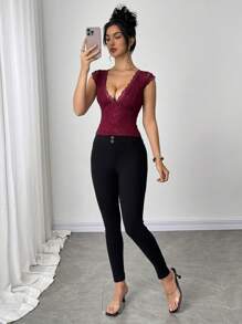 Firerie Women's Elegant Romantic Sexy Lace Jumpsuit, Suitable For Party, Beach Holiday, Back To School, Romantic Date, Wedding Season, Birthday, Easter, Spring/Summer - Black - View 5