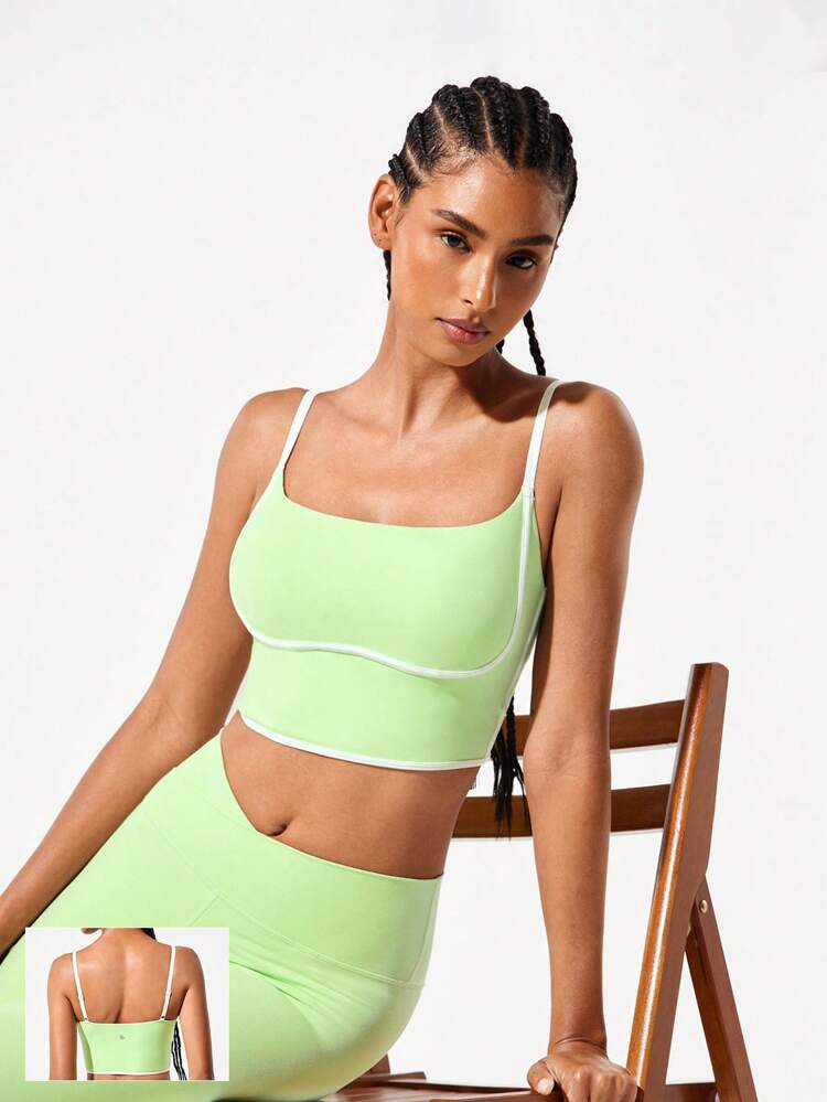 FeatherFit™ Two-Tone Scoop Neck Longline Sports Bra Low Impact Yoga Pilates Daily