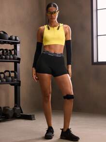 Powerista 女士字母印花露背日常健身运动文胸 - 黃色 - 查看 7