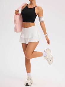 Easithlete حمالة صدر رياضية بسيطة بلون واحد طويلة بلا ظهر للنساء