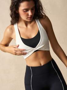VARSITIE Top da donna estivo da ginnastica, 2 in 1, con schiena a incrocio ritorto e fascia, per palestra