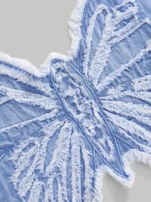 ROMWE Grunge Punk 女式蝴蝶镂空做旧系带无袖牛仔上衣 - 藍色 - 查看 3