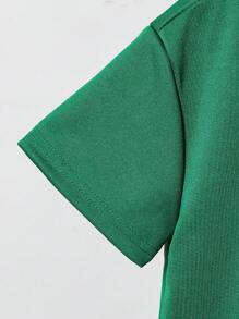 SHEIN 青少年男孩两件套：贴花圆领短袖 T 恤和松紧腰短裤 - 綠色 - 查看 7