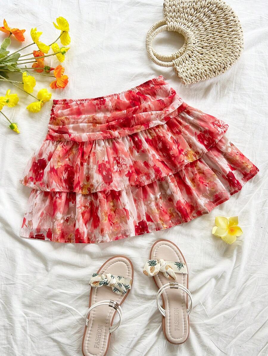 Soleia Women's Vintage Leopard Print Ruffled Hem Mini Skirt, Casual Ruched Layered Hemline Cute Lunch Style - Multicolor - View 1