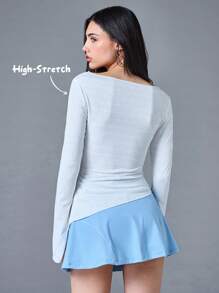 Menodora SHEIN Sport Movishi High Stretch Casual Sports Skort, Fashion Suitable For Summer,Built-In Shorts,Summer Skort - Light Wash - View 2