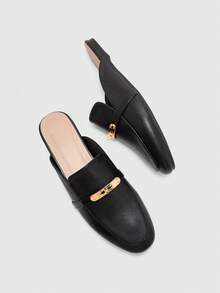 CUCCOO BIZCHIC Zapatos mules planos de punta redonda en negro, cómodos mocasines para mujeres, adecuados para ir al trabajo, uso casual y citas - Negro - Ver 6