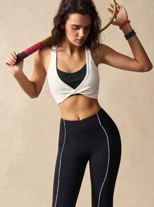 VARSITIE Top da donna estivo da ginnastica, 2 in 1, con schiena a incrocio ritorto e fascia, per palestra