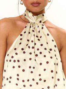 MUSERA Halter Neck Open Back Drop Waist Satin Polka Dot Mini Dress Birthday Graduation Summer Vacation Holiday Festival Cute Casual Elegant Tuscan Sun Ibiza Wedding Guest Beach Night Out