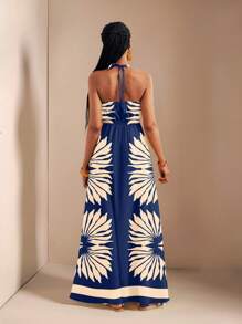 Zivah Đầm Maxi hở lưng cao không tay cổ chữ V sâu cho nữ, rộng rãi, có dây rút, thích hợp cho mùa hè, màu xanh lam và màu mơ - Nhiều màu - Xem 2