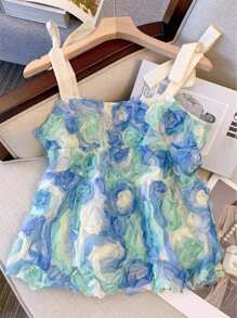 SHEIN Frenchy ملابس علوية كاجوال صيفي للنساء مزين بأزهار ثلاثية الأبعاد مناسب للارتداء اليومي الصيفي، للخروج، العطلات، التخرج، الرابع من يوليو، الملابس الغربية، الشاطئ، ملابس علوية بيبي دول - متعدد الألوان - مشاهدة 4