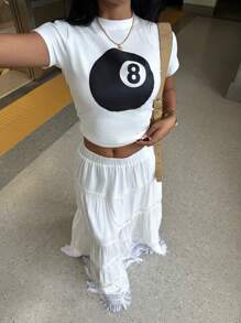 SHEIN EZwear 女士纯色时尚半身裙，适合夏季 - 白色 - 查看 5