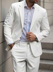 Manfinity Homme Conjunto de chaqueta y pantalones de traje de unicolor de manga larga para hombre