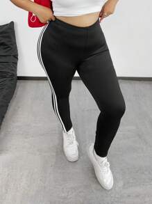 POPSWAY Plus Striped Side Leggings - Black - View 1