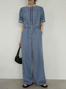 FRIFUL 女士牛仔背带裤和连体裤，时尚，适合夏季女装、夏季工作装、夏季连衣裙、夏季女装、大码女装、正装 - 藍色 - 查看 5